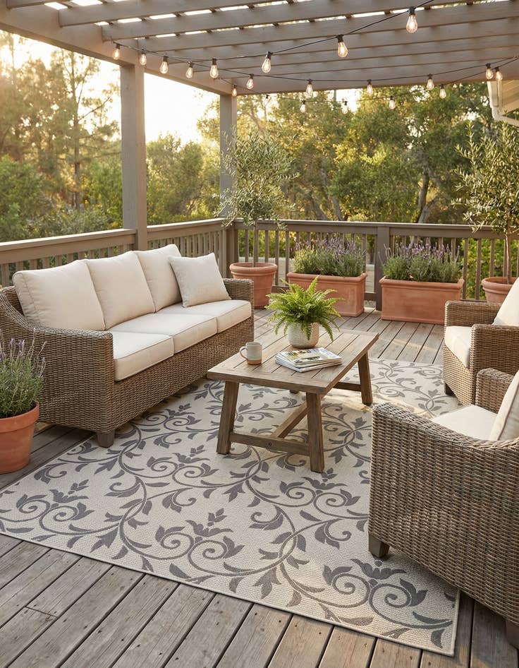 Detail image of 7' x 10'  Washable Botanical Indoor / Outdoor Rug