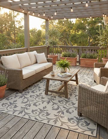 Gray Easy-Clean Botanical Indoor / Outdoor Rug