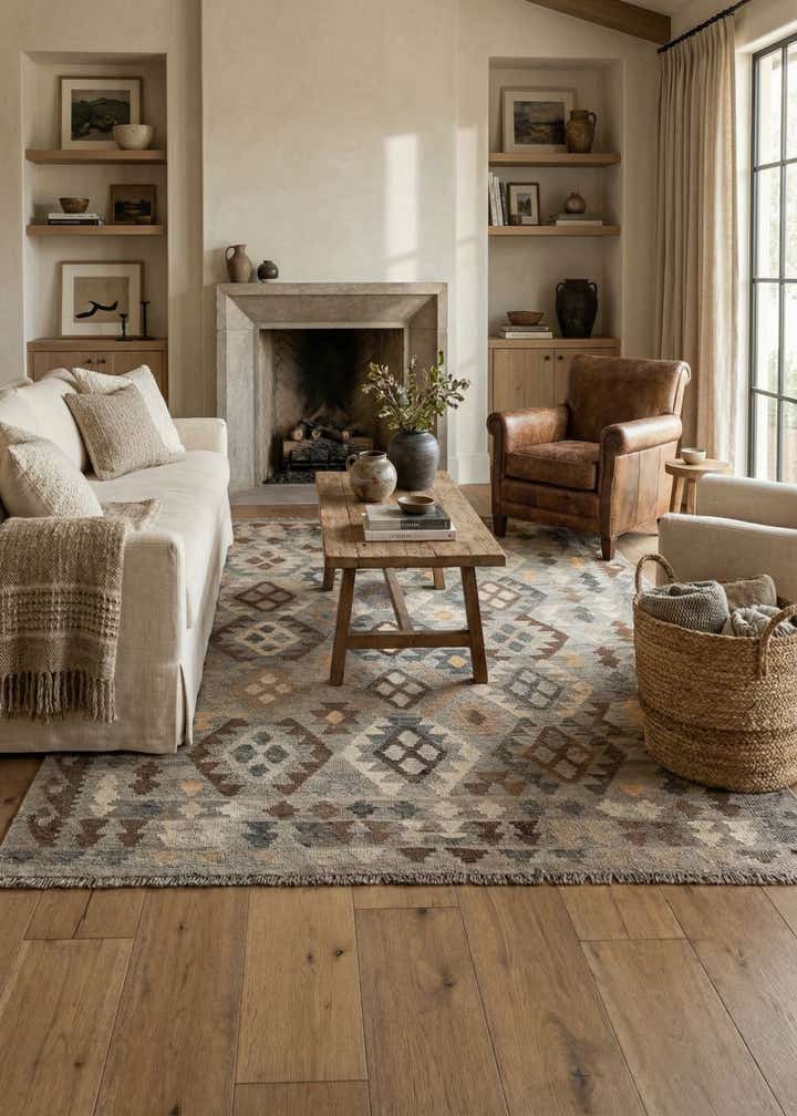 5' 5 x 6' 8 Hand Woven Kilim Maymana Wool Rug