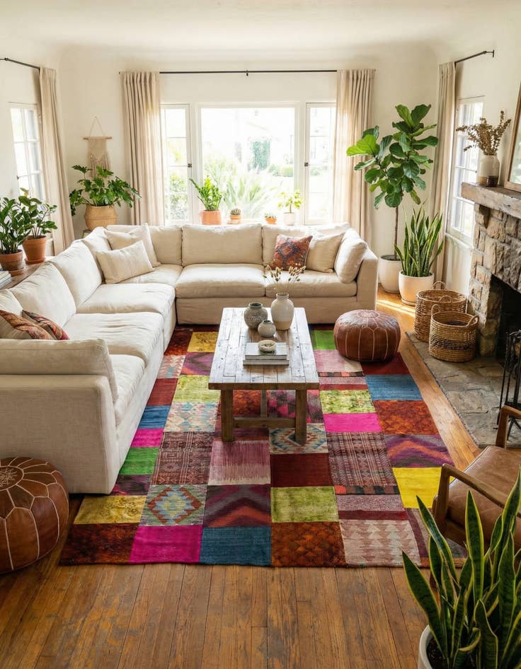 Detail image of  6' 6 x 9' 10  Hand Woven Kilim Patchwork Wool Rug