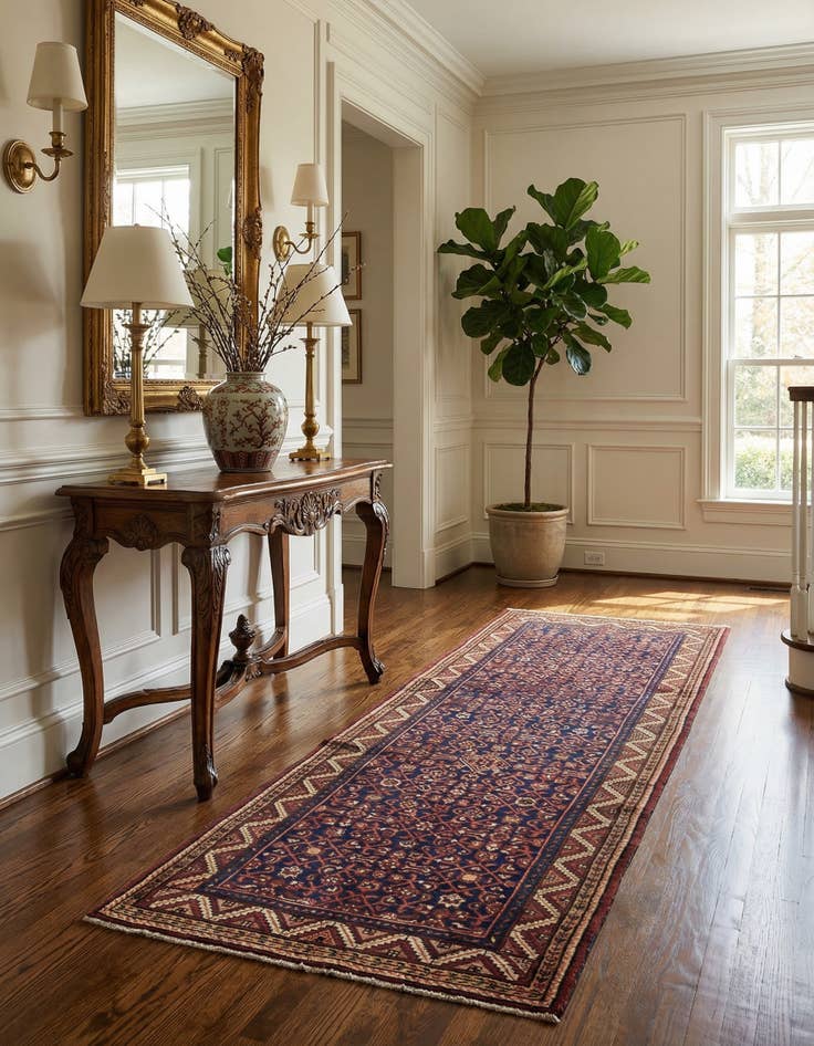 Detail image of 3' 5 x 9' 8  Hand Knotted Hossainabad Persian Wool Runner Rug