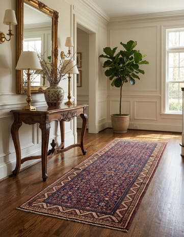 3' 5 x 9' 8 Hand Knotted Hossainabad Persian Wool Runner Rug