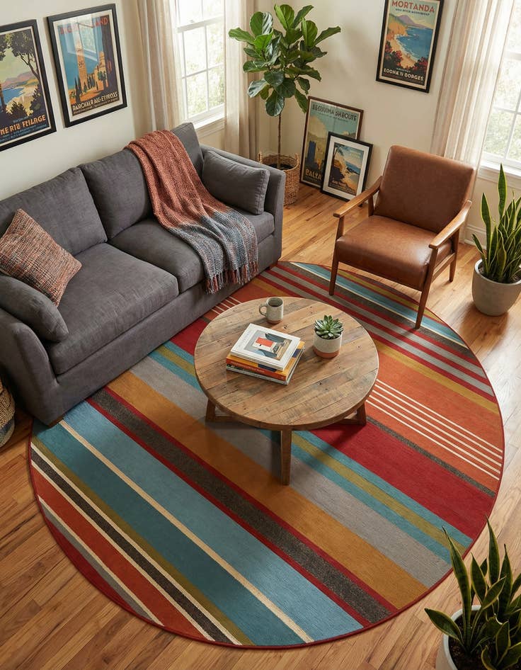 Detail image of  7' 10 x 7' 10  Washable Modern Indoor / Outdoor Round Rug