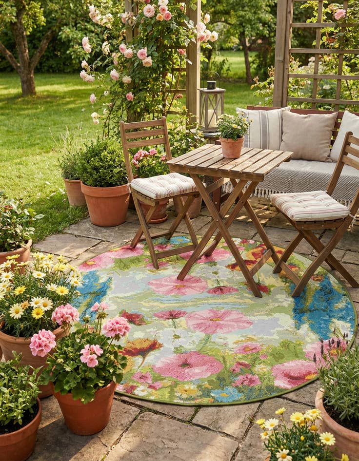 Detail image of 4' x 4' Easy-Clean Botanical Indoor / Outdoor Round Rug