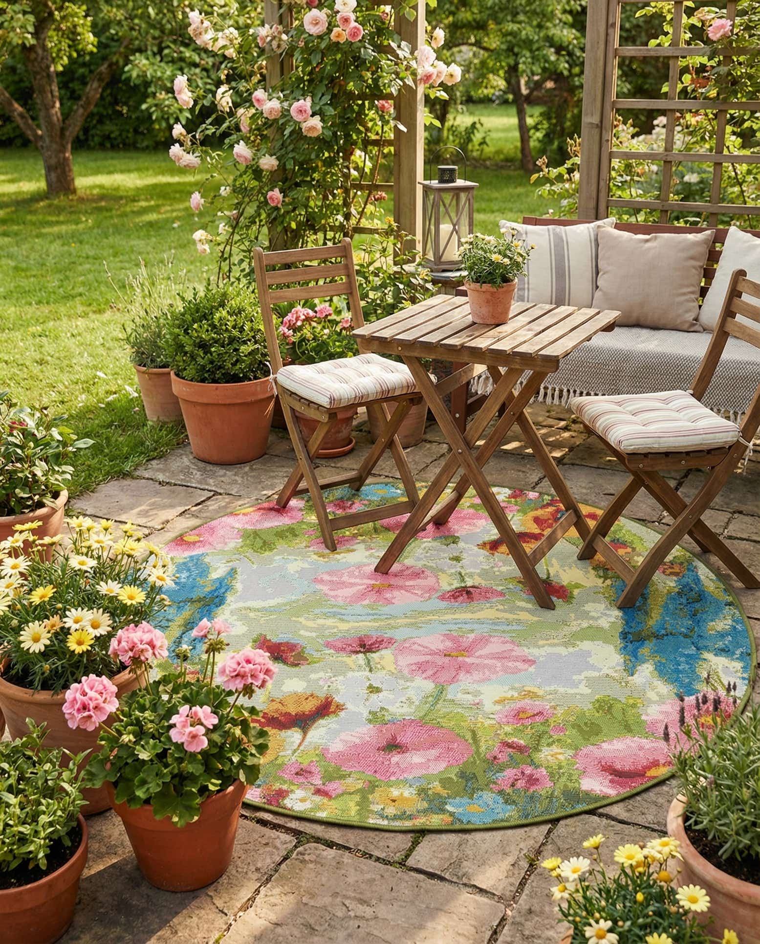 4' x 4' Easy-Clean Botanical Indoor / Outdoor Round Rug