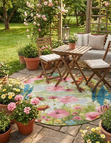 4' x 4' Easy-Clean Botanical Indoor / Outdoor Round Rug
