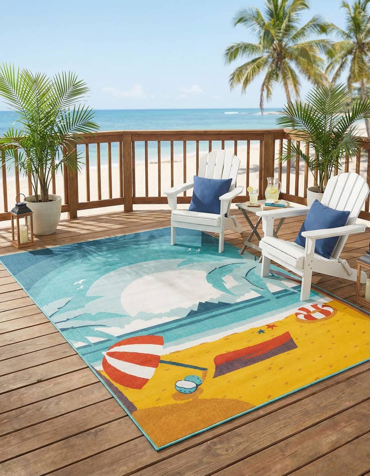 Detail image of 9' x 12'  Washable Coastal Indoor / Outdoor Rug