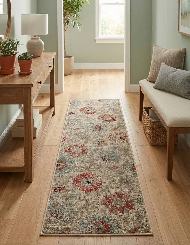 Detail image of 2' x 6' Easy-Clean Botanical Indoor / Outdoor Runner Rug