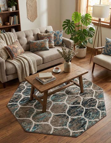 Blue Multi Lattice Frieze Octagon Rug