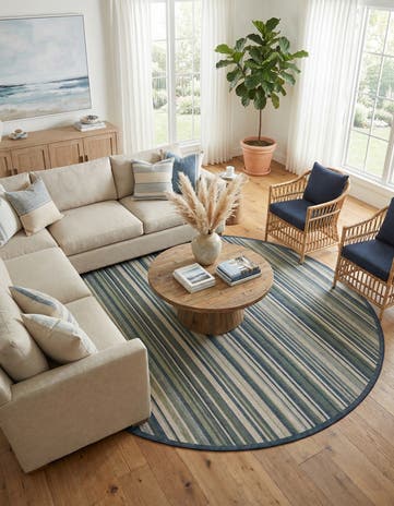 Blue Easy-Clean Baja Indoor / Outdoor Round Rug