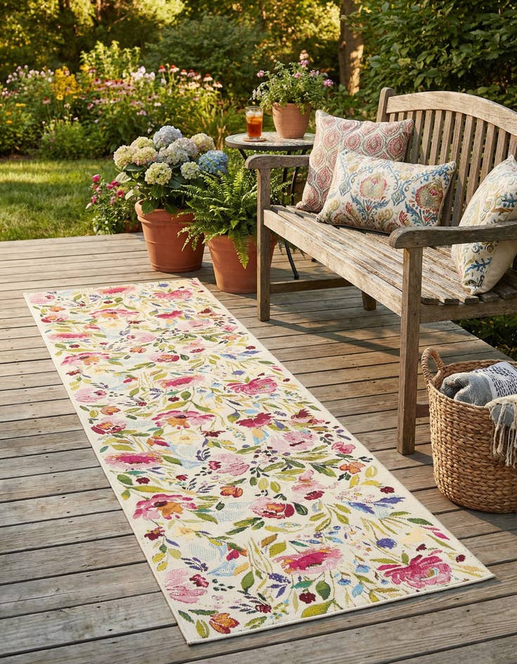 Detail image of 2' 7 x 10'  Washable Botanical Indoor / Outdoor Runner Rug