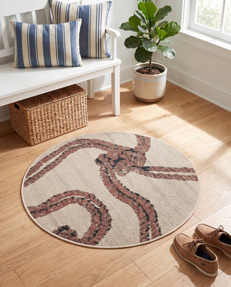 Detail image of 3' x 3' Easy-Clean Coastal Indoor / Outdoor Round Rug