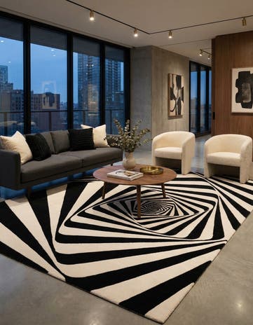 Black and White Vortex Wool Rug