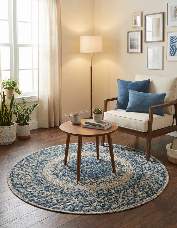 Detail image of  3' x 3'  Washable Traditional Indoor / Outdoor Round Rug