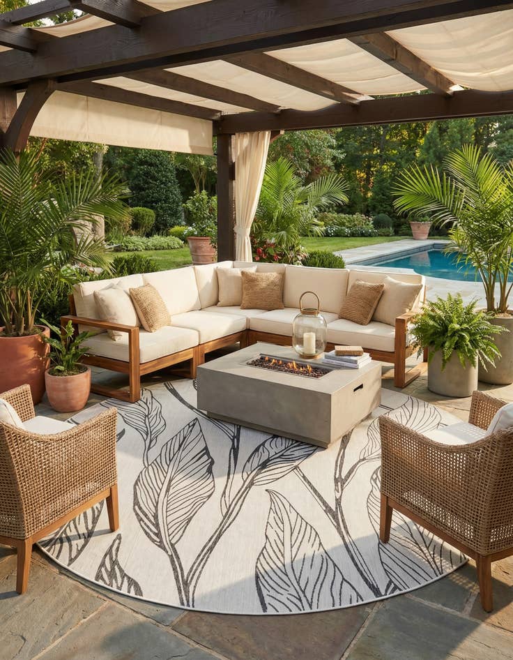 Detail image of 13' x 13'  Washable Botanical Indoor / Outdoor Round Rug