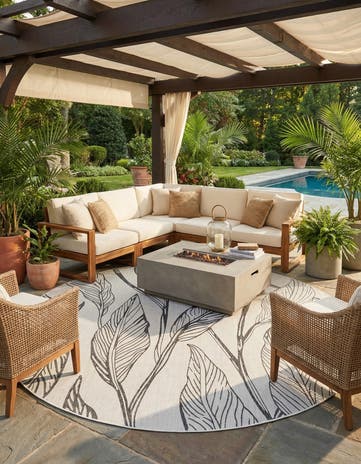 13' x 13' Easy-Clean Botanical Indoor / Outdoor Round Rug