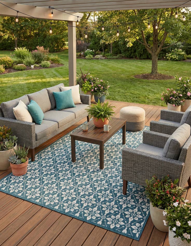 Detail image of 7' 10 x 10'  Washable Trellis Indoor / Outdoor Rug