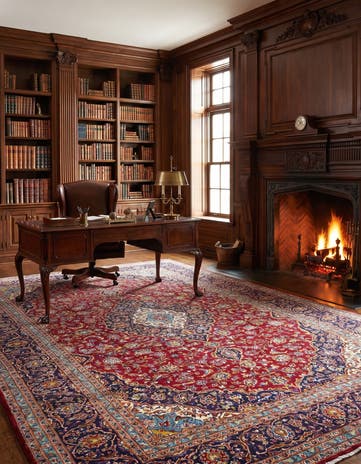 9' 7 x 12' 10 Hand Knotted Kashan Persian Wool Rug