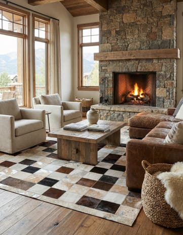 5' 2 x 8' Cowhide Leather Rug