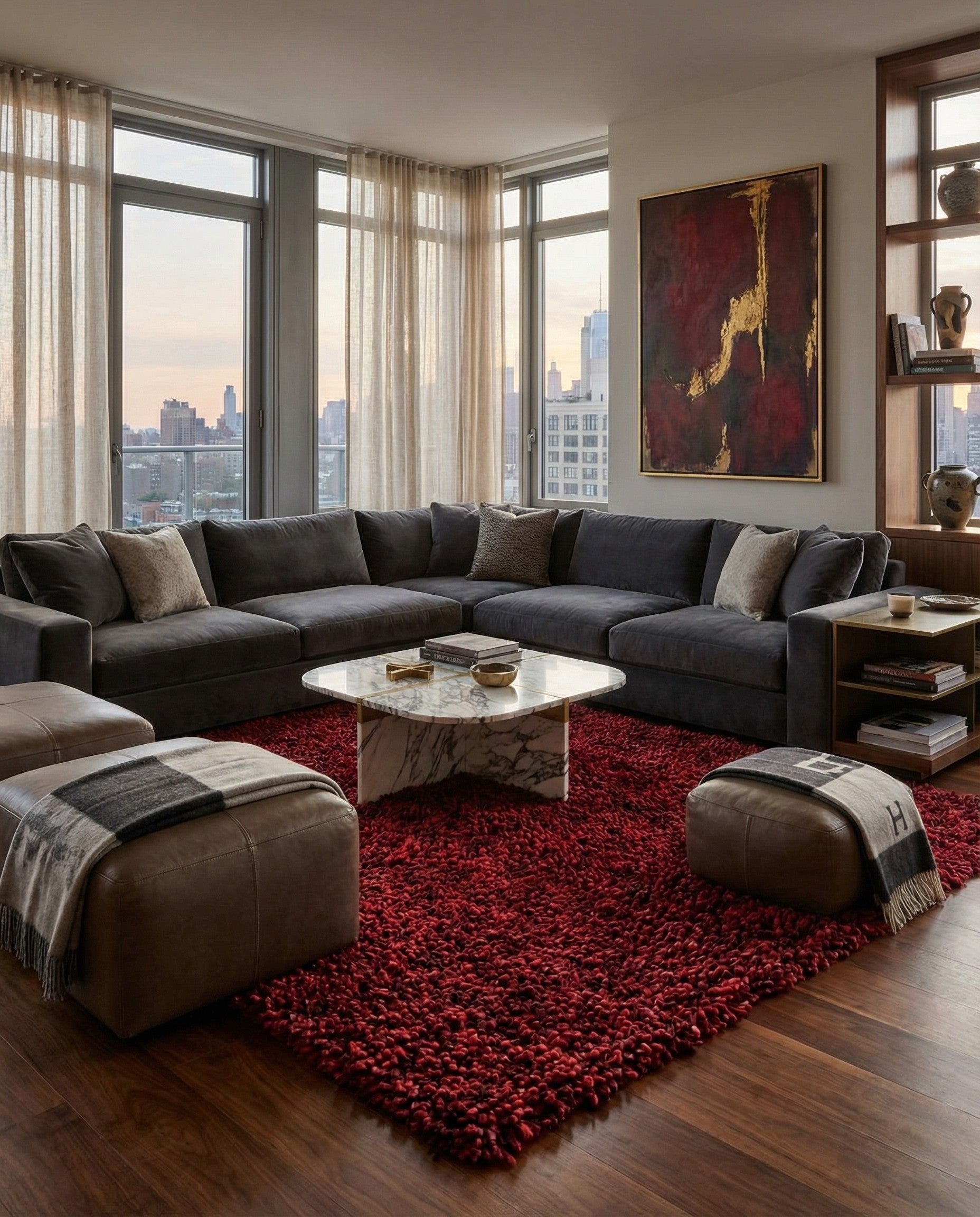  5' 3 x 6' 10  Hand Knotted Two-Tone Shag Rug