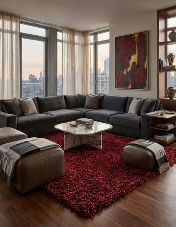 5' 3 x 6' 10 Hand Knotted Two-Tone Shag Rug