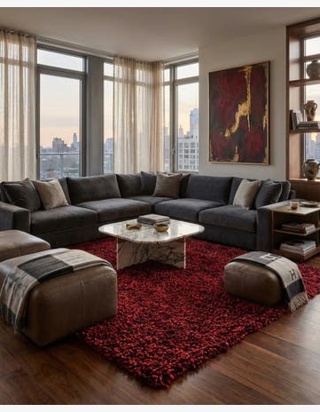 5' 3 x 6' 10 Hand Knotted Two-Tone Shag Rug