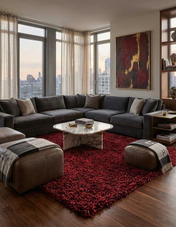 5' 3 x 6' 10 Hand Knotted Two-Tone Shag Rug