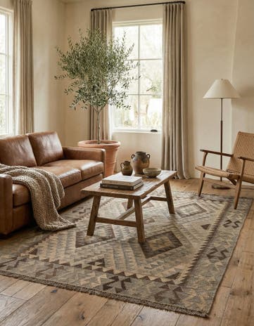 4' 2 x 5' 11 Hand Woven Kilim Maymana Wool Rug