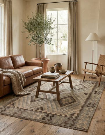 4' 2 x 5' 11 Hand Woven Kilim Maymana Wool Rug