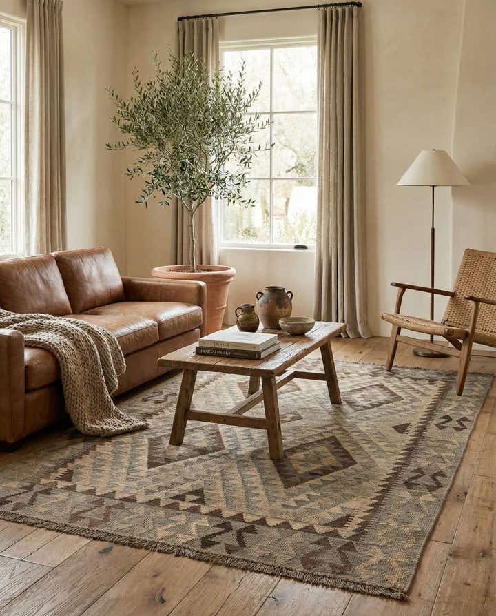 4' 2 x 5' 11 Hand Woven Kilim Maymana Wool Rug