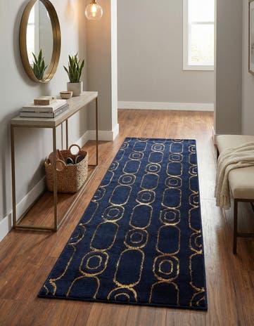 Navy Blue and Gold Vogue Geo Runner Rug