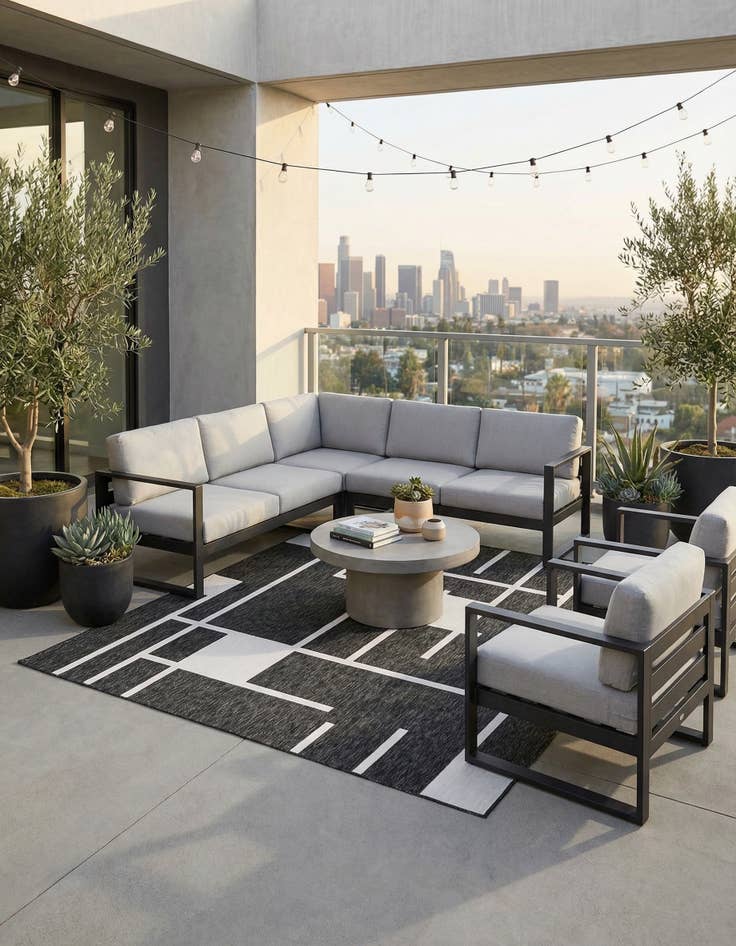 Detail image of 10' x 10'  Washable Modern Indoor / Outdoor Square Rug