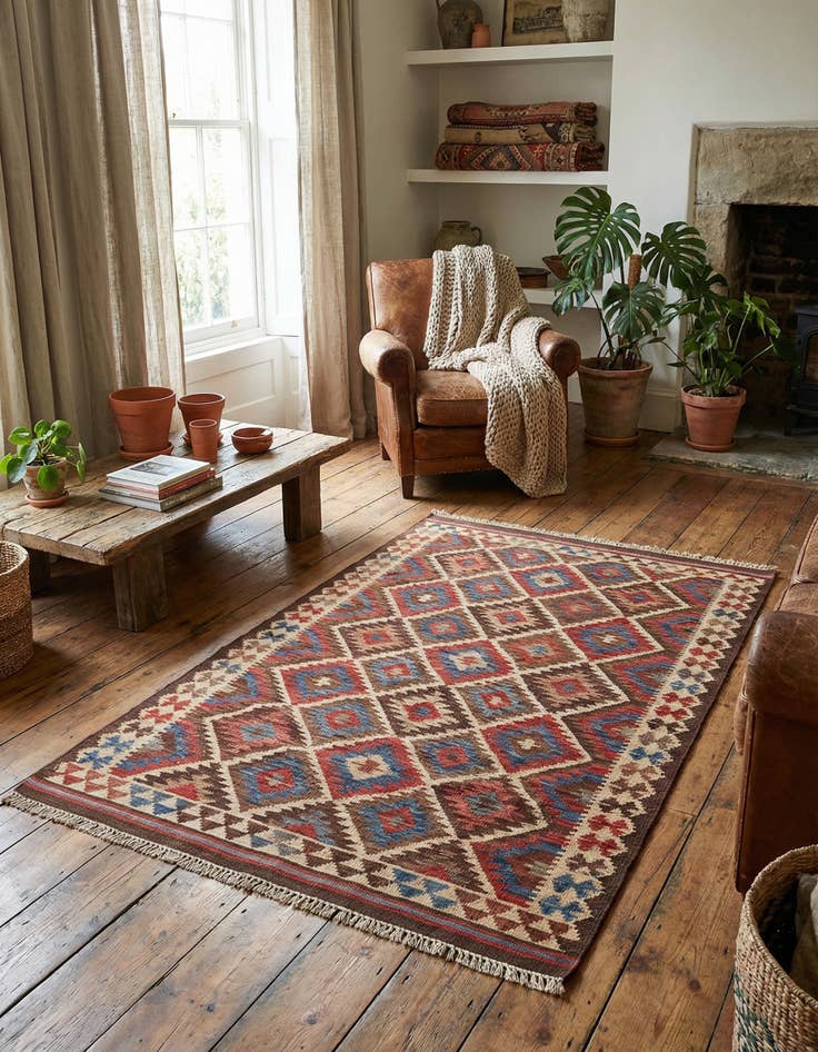 Detail image of 5' 2 x 8' 2  Hand Woven Kilim Maymana Wool Rug