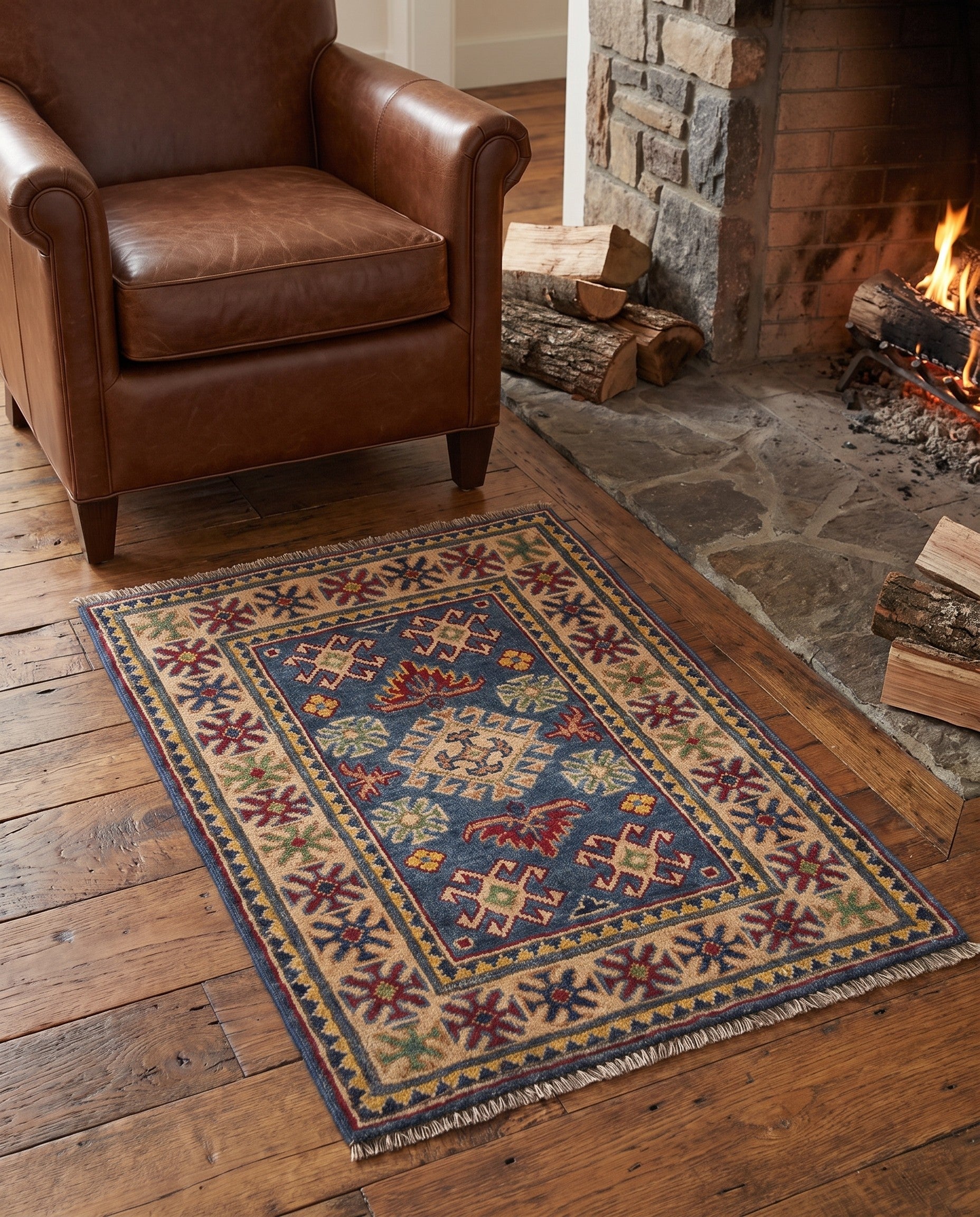 2' x 3' 1 Hand Knotted Kazak Rug