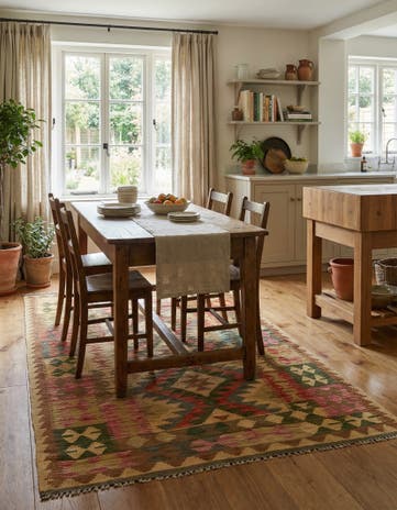 3' 3 x 6' 4 Hand Woven Kilim Maymana Wool Rug