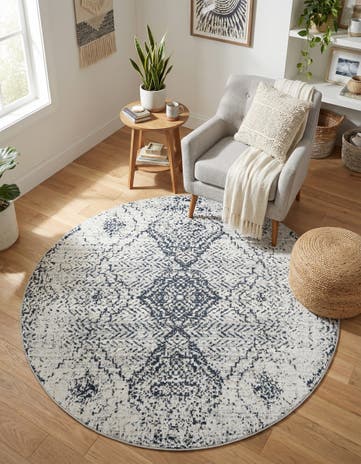 Black and White Kamala Washable Round Rug