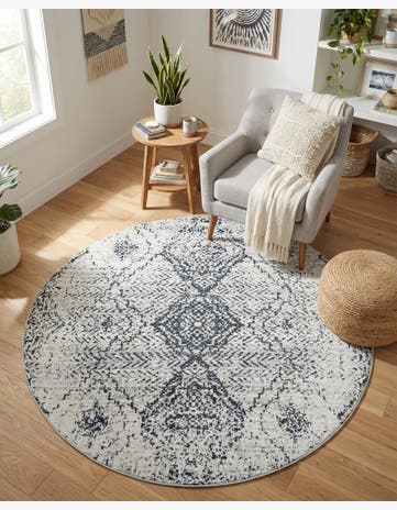Black and White Kamala Washable Round Rug