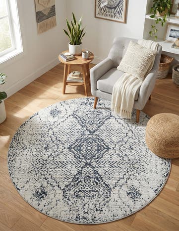 Black and White Kamala Washable Round Rug