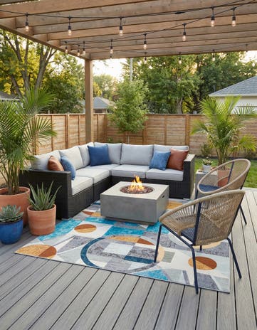 7' 10 x 7' 10 Easy-Clean Modern Indoor / Outdoor Square Rug