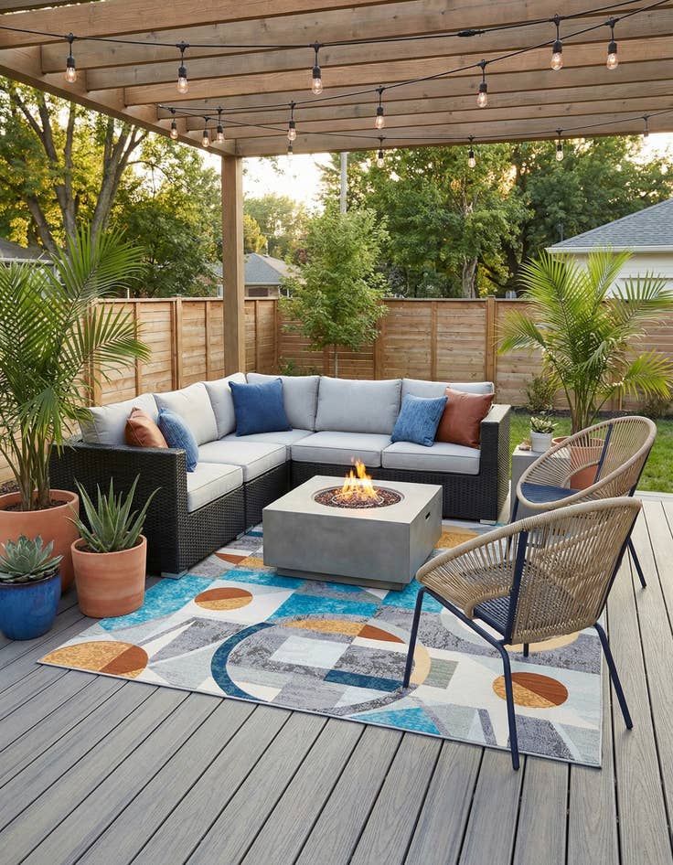 Detail image of 7' 10 x 7' 10 Easy-Clean Modern Indoor / Outdoor Square Rug