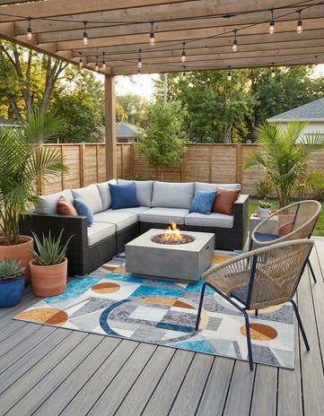 7' 10 x 7' 10 Easy-Clean Modern Indoor / Outdoor Square Rug