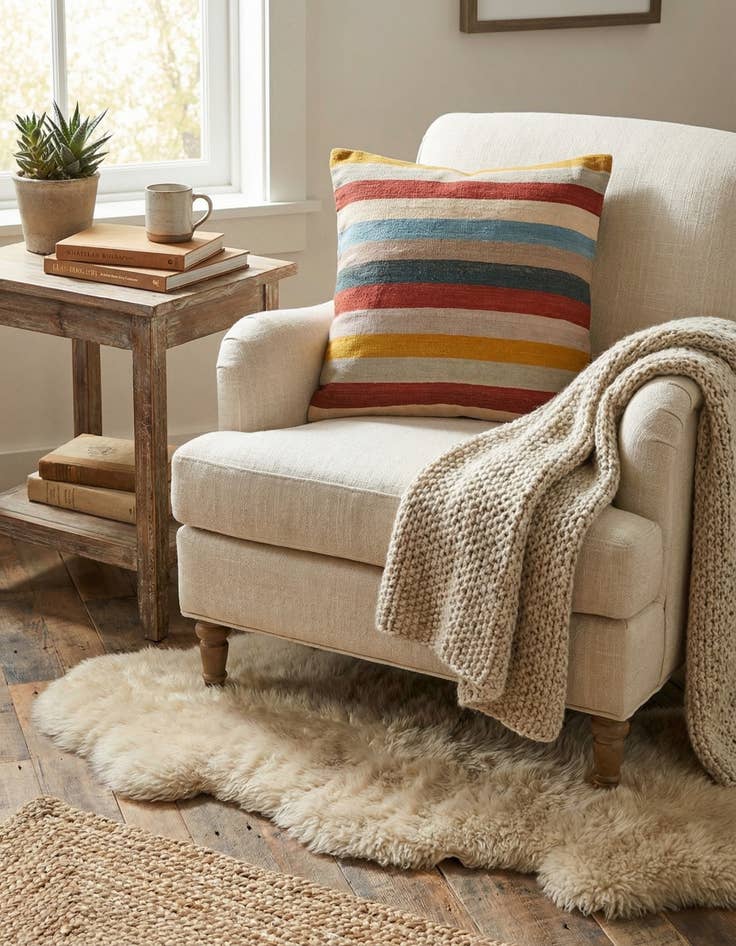 Detail image of 3' 2 x 3' 3  Hand Woven Pillow Wool Square Rug