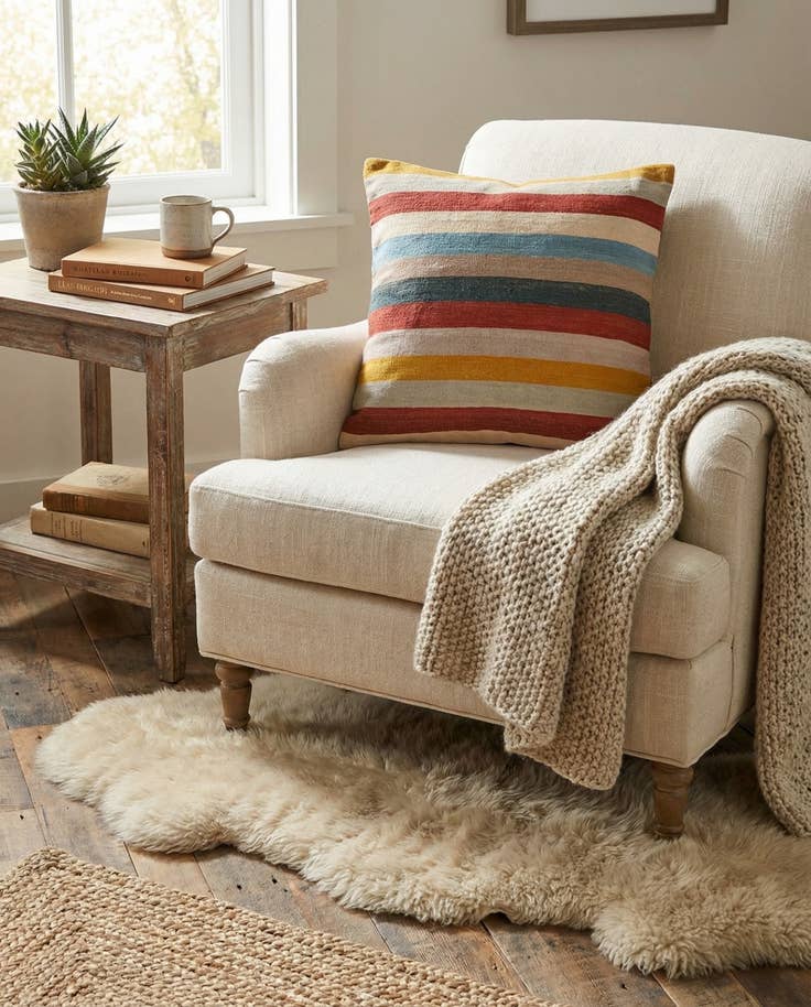 Detail image of 3' 2 x 3' 3 Hand Woven Pillow Wool Square Rug