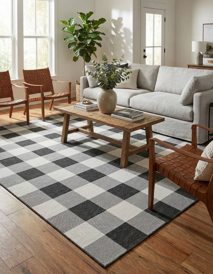 Detail image of 10' x 10'  Washable Checkered Indoor / Outdoor Square Rug