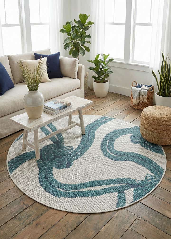 4' x 4' Easy-Clean Coastal Indoor / Outdoor Round Rug