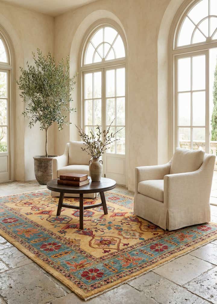 6' 7 x 9' 7 Hand Knotted Peshawar Ziegler Wool Rug