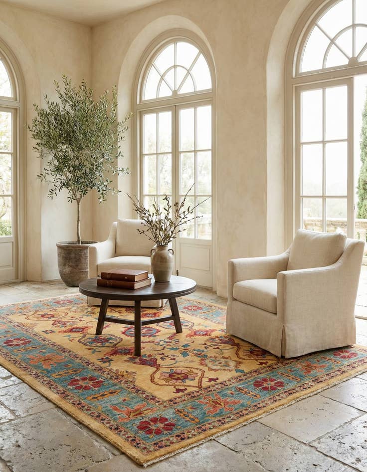 Detail image of 6' 7 x 9' 7 Hand Knotted Peshawar Ziegler Wool Rug