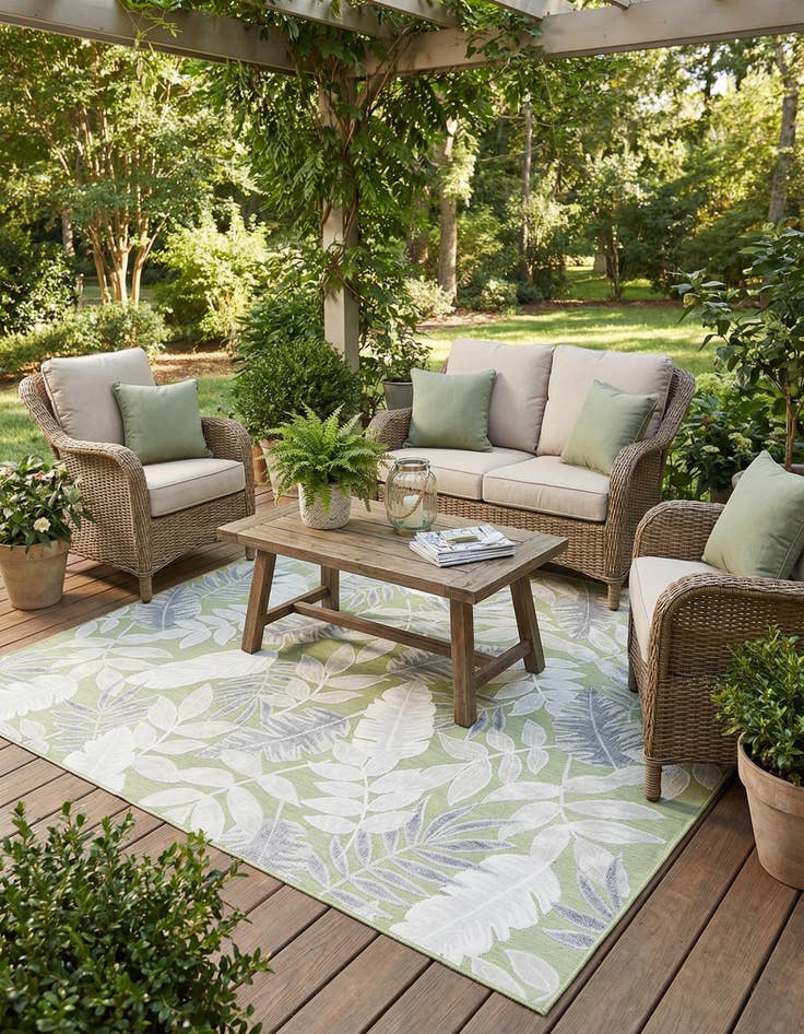 Detail image of 8' 2 x 8' 2 Easy-Clean Botanical Indoor / Outdoor Square Rug