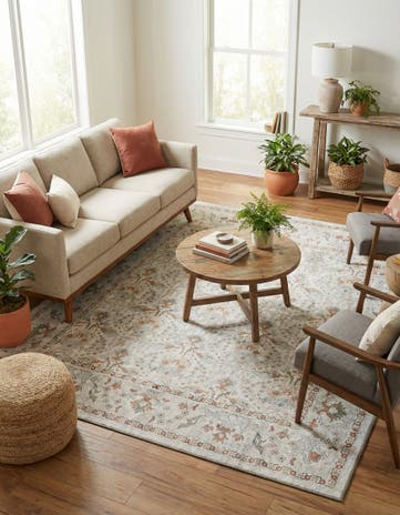 Ivory Washable Timeless Square Rug
