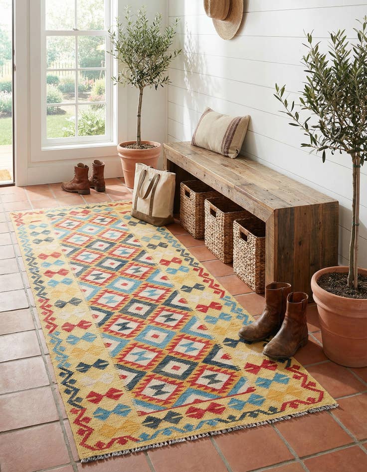 Detail image of 3' 5 x 6' 9  Hand Woven Kilim Maymana Wool Runner Rug